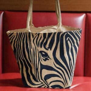 Zebra Print Jute Burlap Tote Bag | Eco-Friendly Animal Print Shoulder Bag